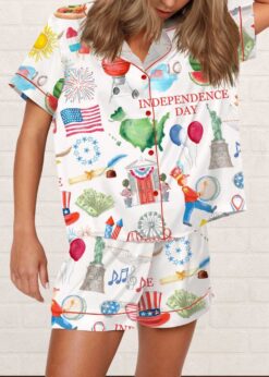 Independence Day Celebration Watercolor Silky Satin Pajama Set