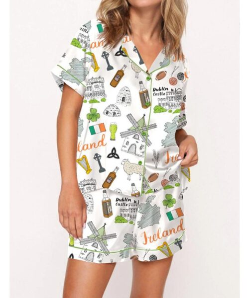 Ireland Travel Satin Pajama Set For Women