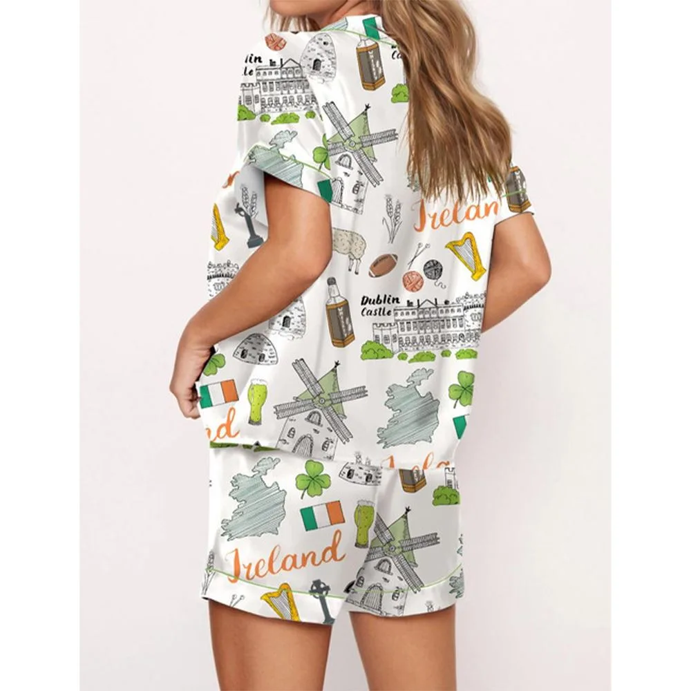 Ireland Travel Satin Pajama Set For Women - Image 2