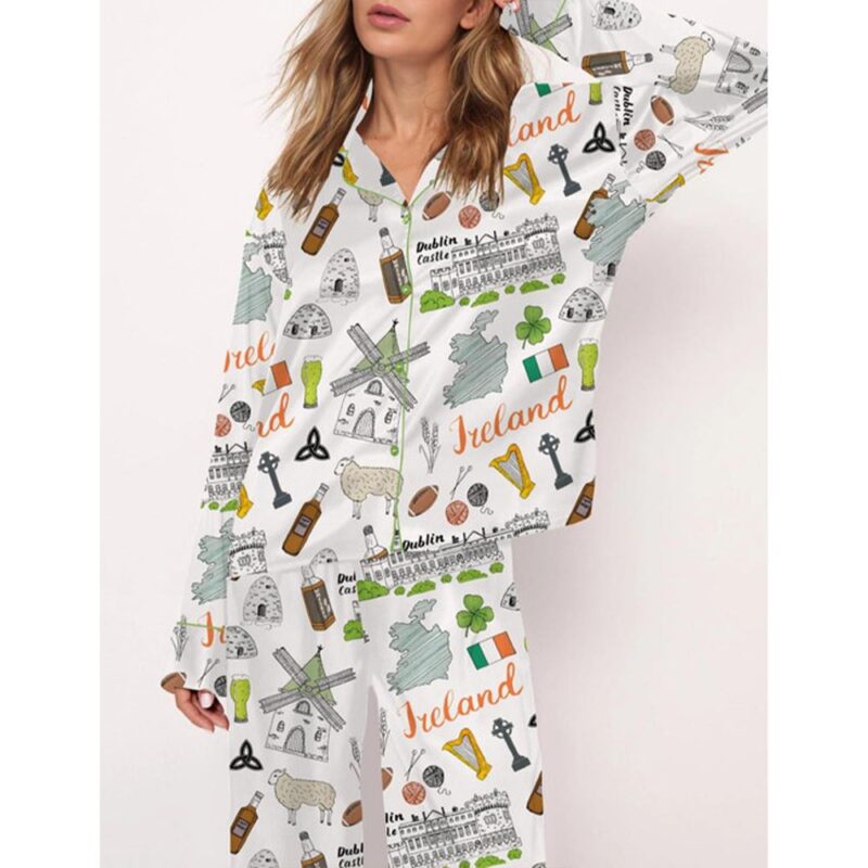 Ireland Travel Satin Pajama Set For Women - Image 3