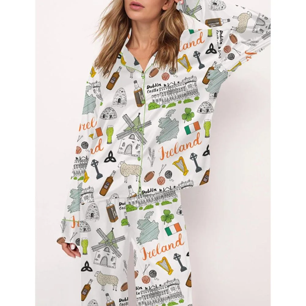 Ireland Travel Satin Pajama Set For Women - Image 3