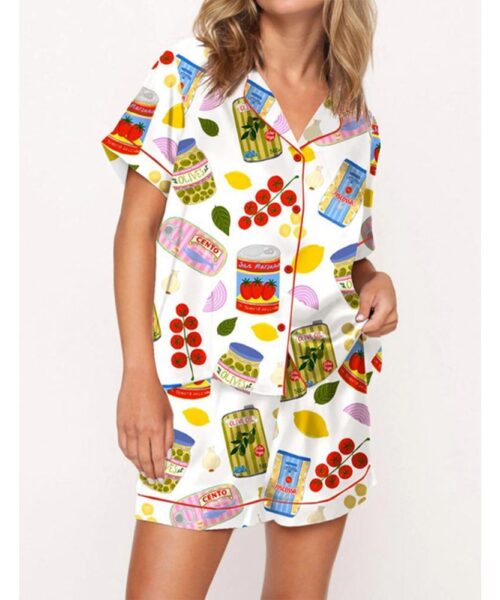 Italian Food Satin Pajama Set For Women