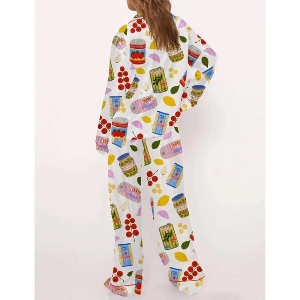 Italian Food Satin Pajama Set For Women - Image 3