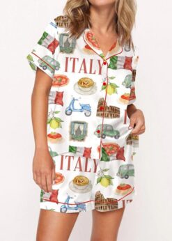Italy Travel Satin Pajama Set For Women