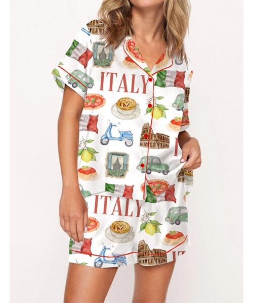 Italy Travel Satin Pajama Set For Women