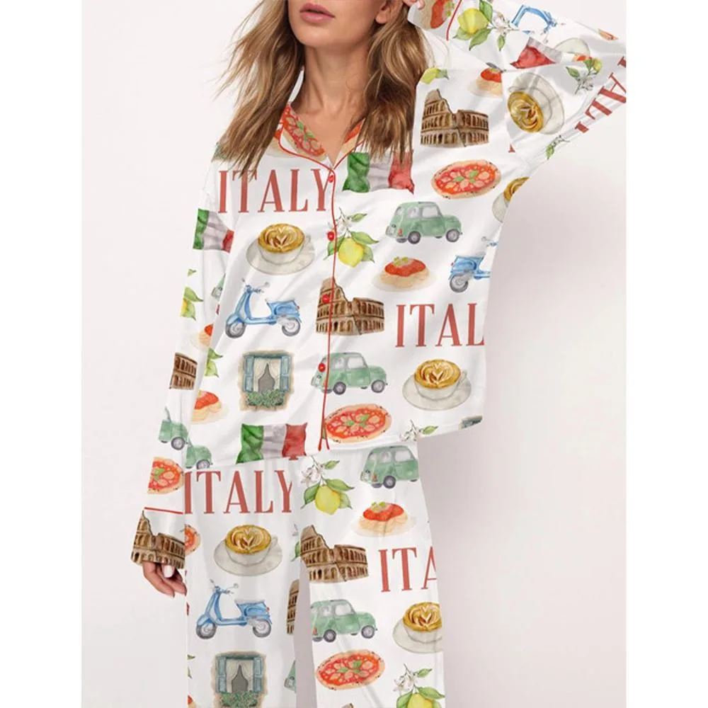 Italy Travel Satin Pajama Set For Women - Image 2