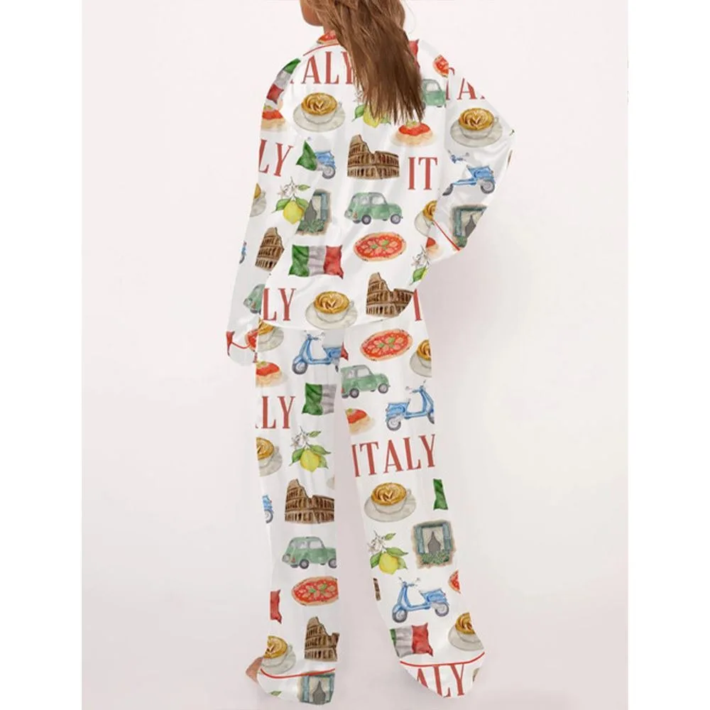 Italy Travel Satin Pajama Set For Women - Image 3