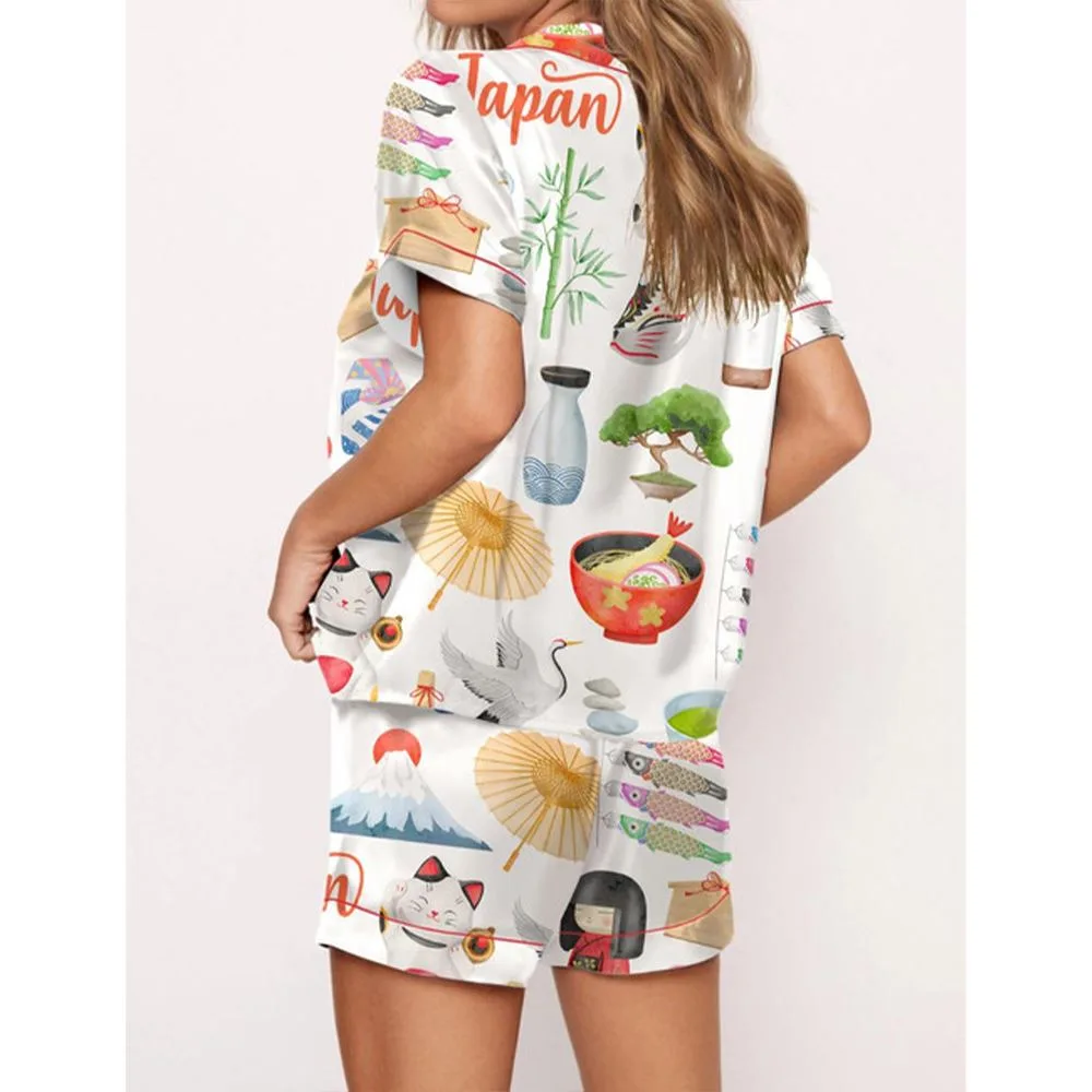 Japan Travel Satin Pajama Set For Women - Image 2