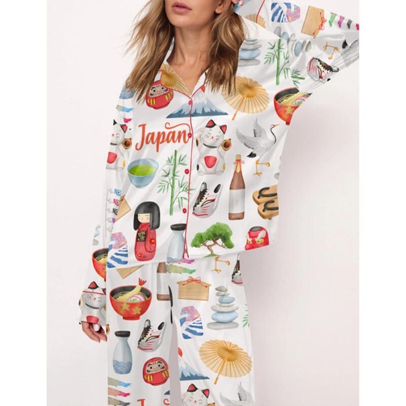 Japan Travel Satin Pajama Set For Women - Image 3