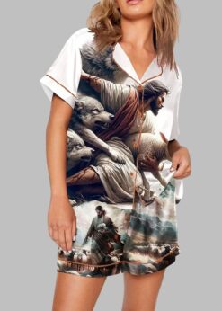 Jesus Protecting the Lamb from Wolves Pajama Set