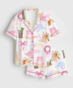 Kentucky Derby Cowgirl Trip Western Satin Pajama Set For Women