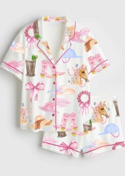 Kentucky Derby Cowgirl Trip Western Satin Pajama Set For Women