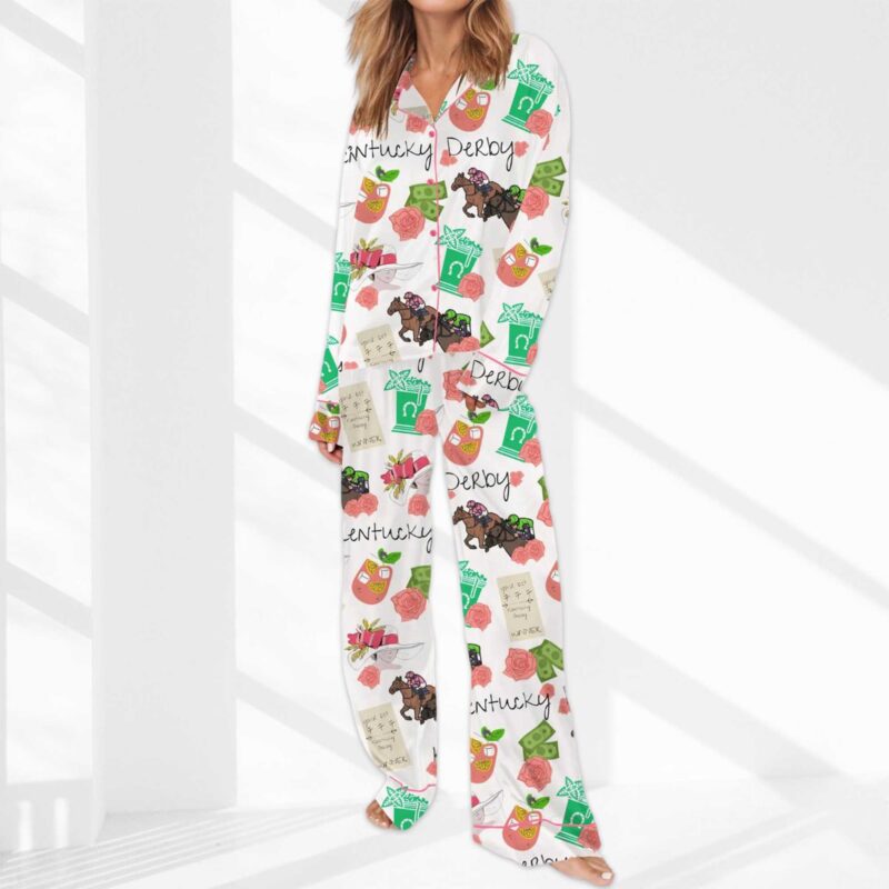 Kentucky Derby Horse Satin Pajama Set For Women - Image 3
