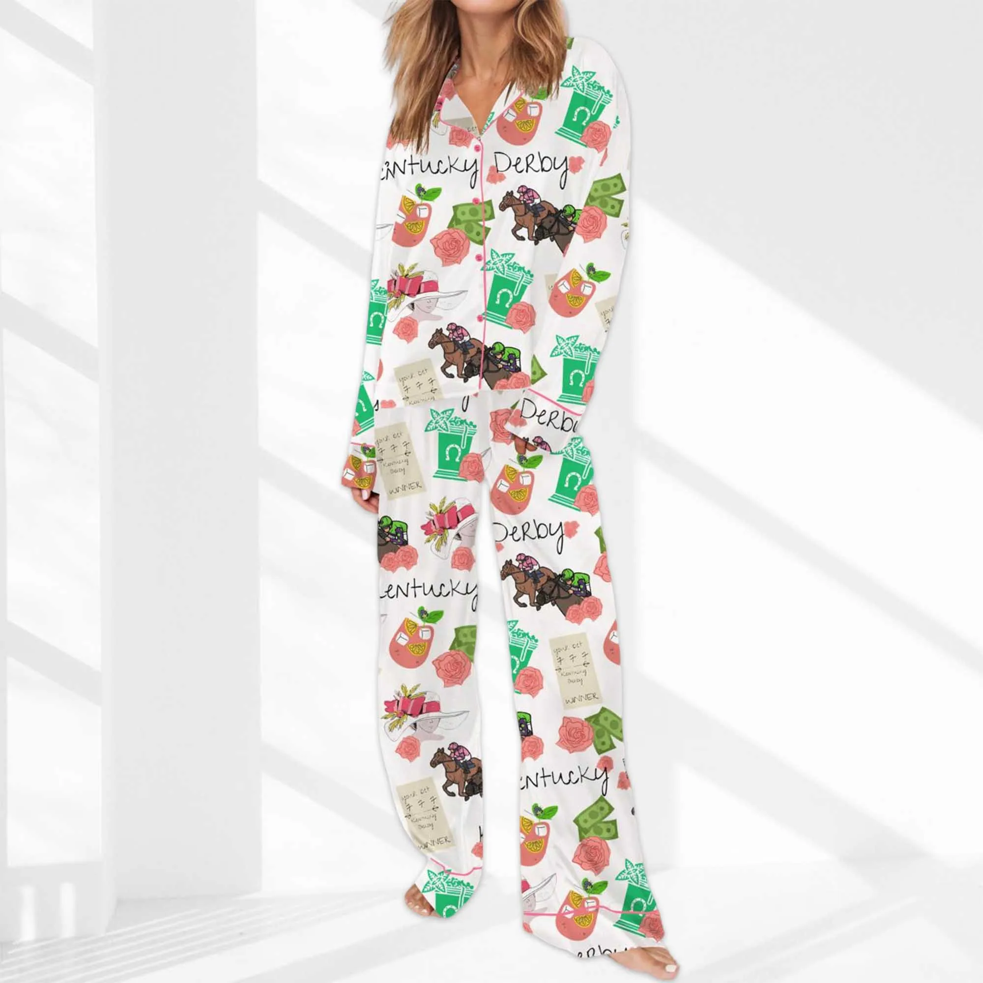Kentucky Derby Horse Satin Pajama Set For Women - Image 3