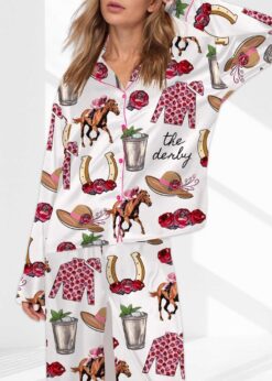 Kentucky Derby Party Satin Pajama Set For Women