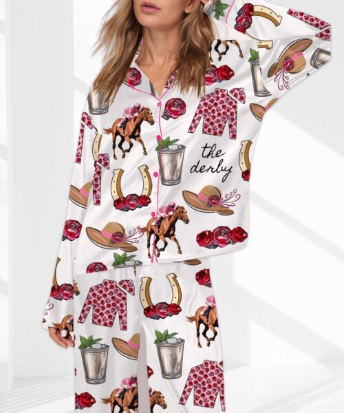 Kentucky Derby Party Satin Pajama Set For Women