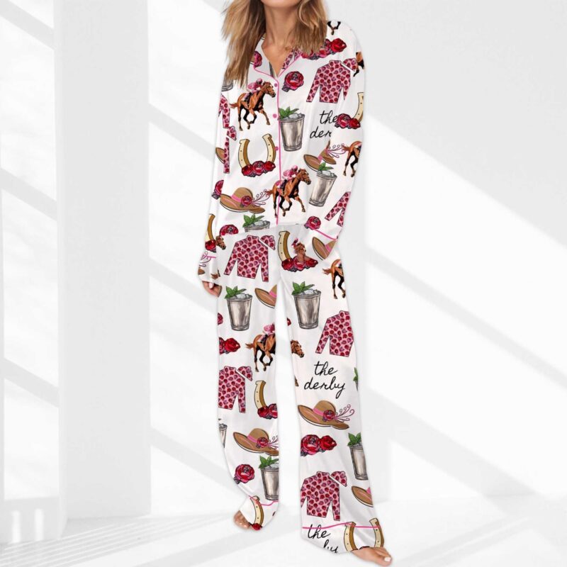 Kentucky Derby Party Satin Pajama Set For Women - Image 2