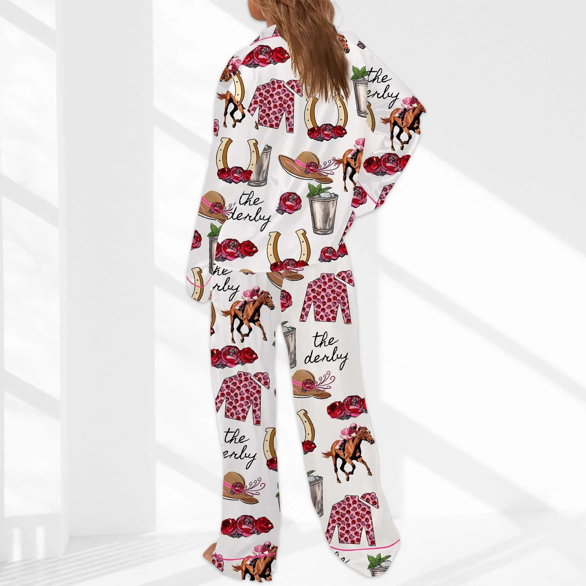 Kentucky Derby Party Satin Pajama Set For Women - Image 3