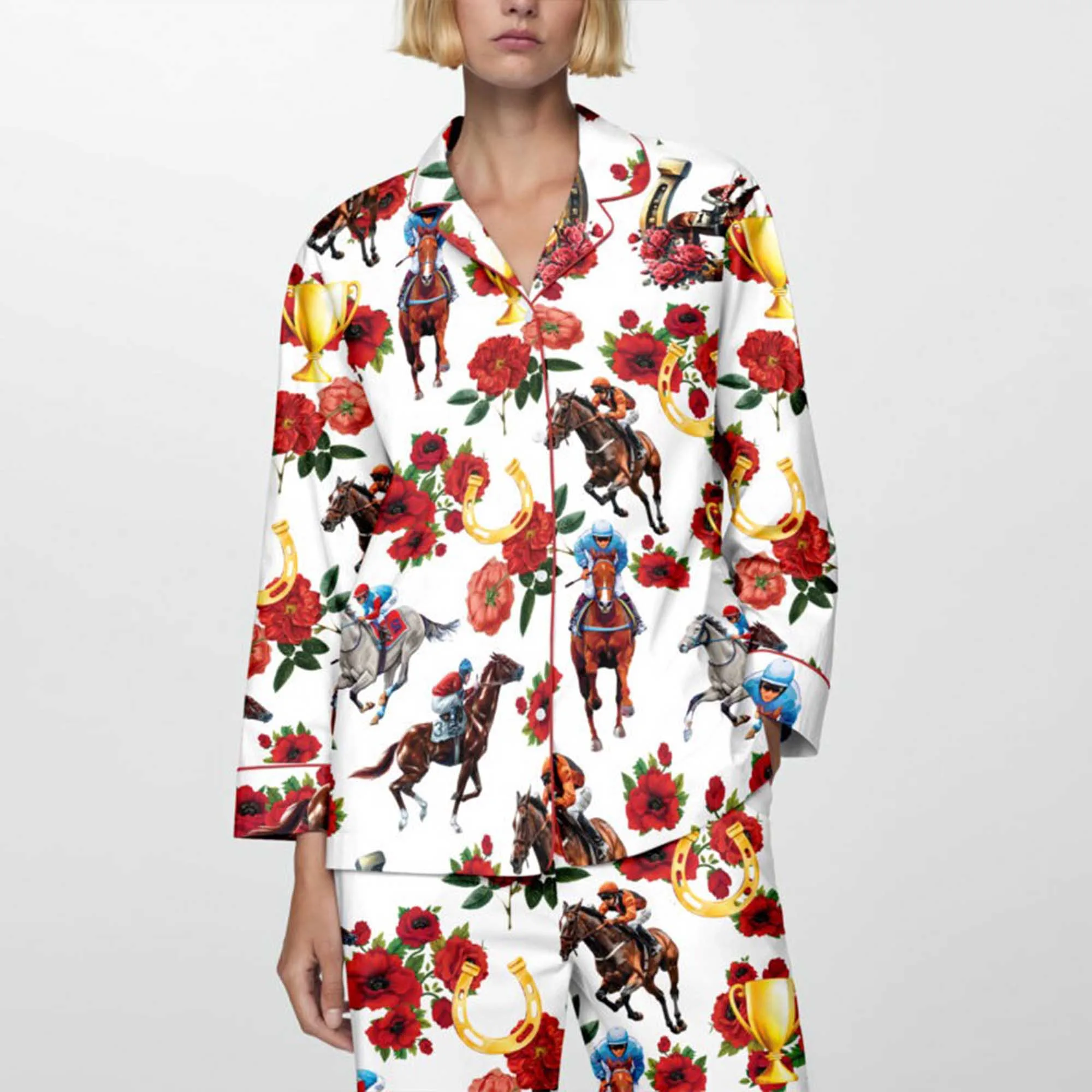 Kentucky Derby Print Pajamas Set For Women - Image 3
