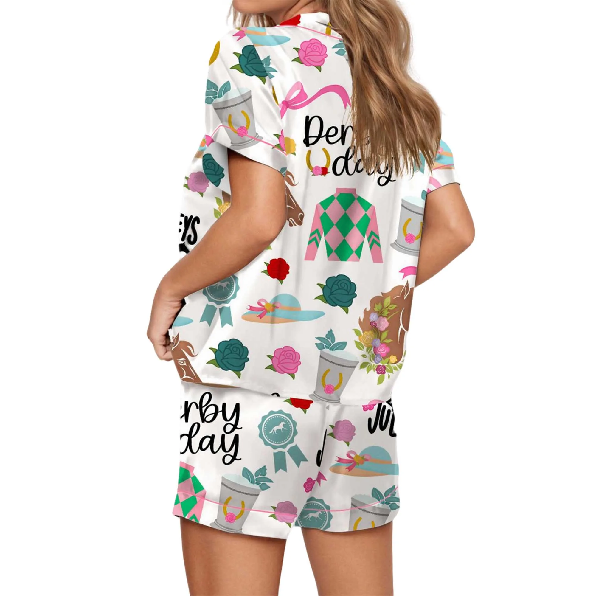 Kentucky Derby Satin Pajama Set For Women - Image 3