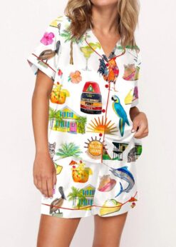 Key West Florida Travel Satin Pajama Set For Women
