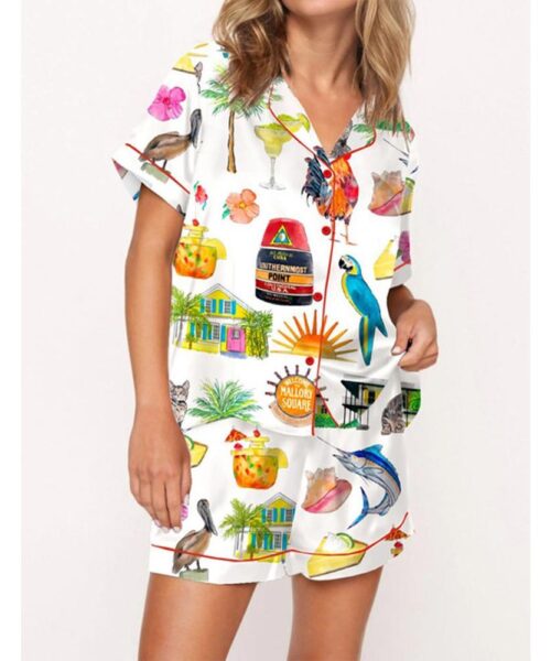 Key West Florida Travel Satin Pajama Set For Women