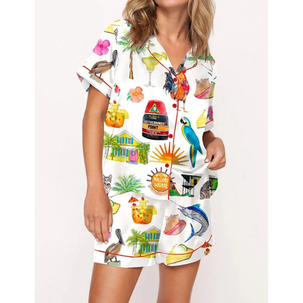 Key West Florida Travel Satin Pajama Set For Women