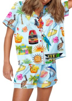 Key West Florida Travel Satin Pajama Set For Women