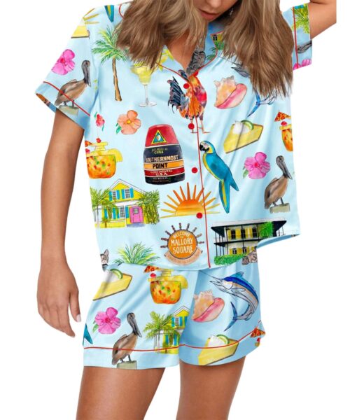 Key West Florida Travel Satin Pajama Set For Women