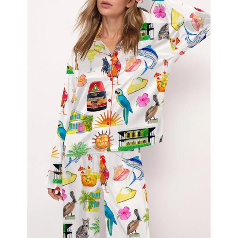 Key West Florida Travel Satin Pajama Set For Women - Image 2