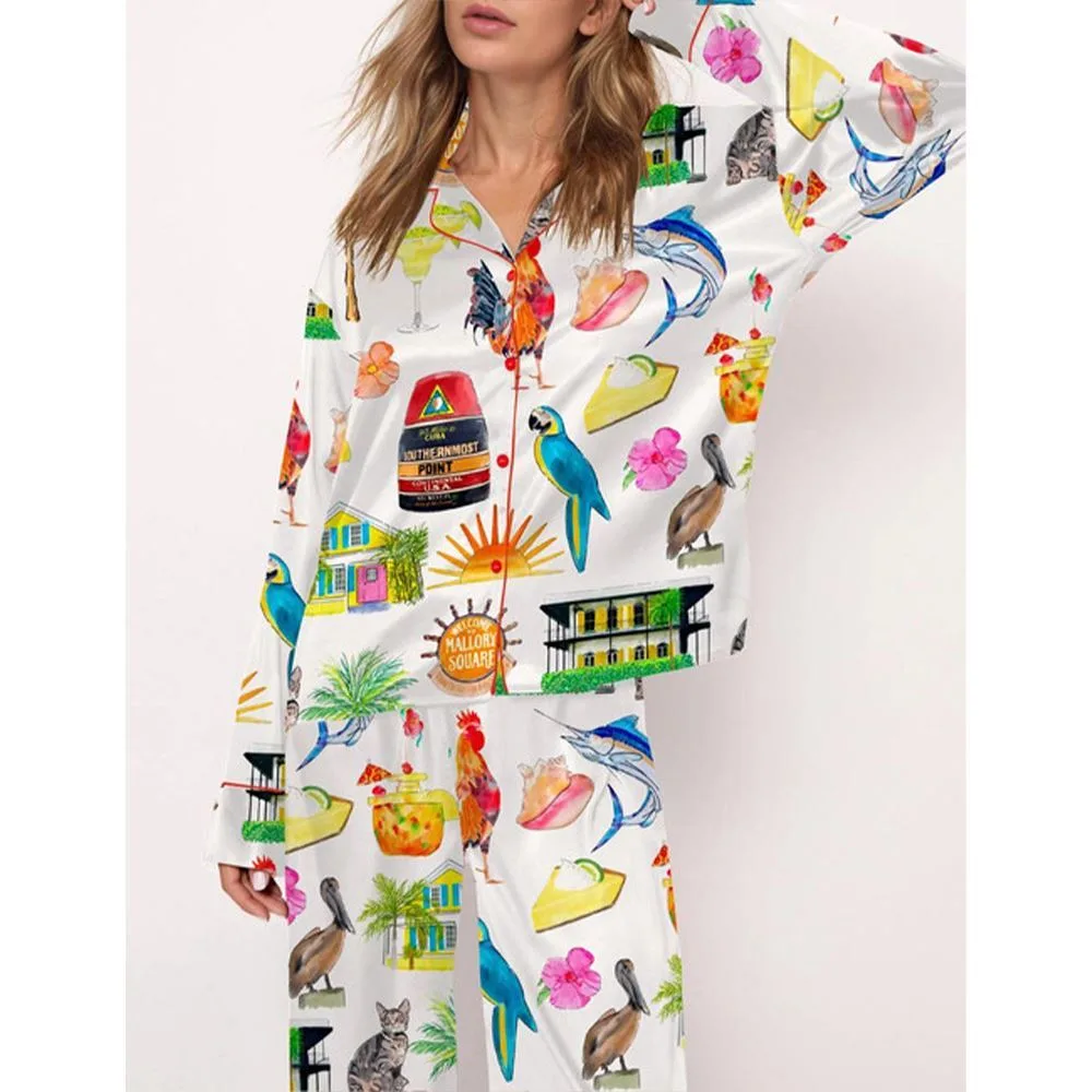 Key West Florida Travel Satin Pajama Set For Women - Image 2