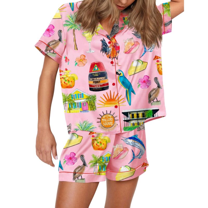 Key West Florida Travel Satin Pajama Set For Women - Image 2