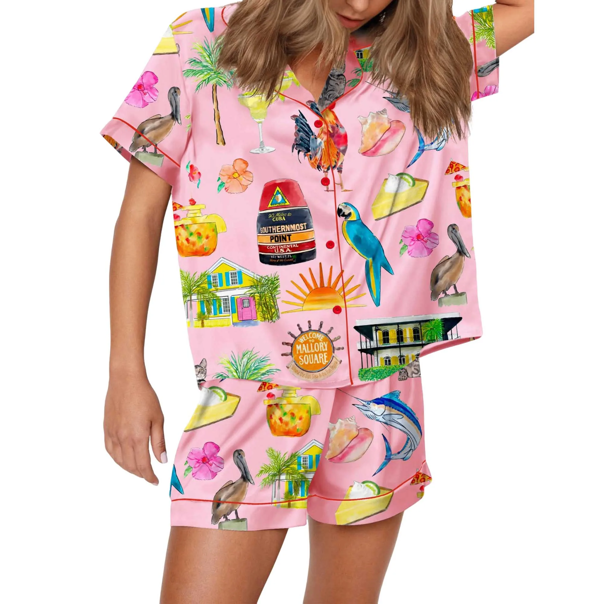 Key West Florida Travel Satin Pajama Set For Women - Image 2