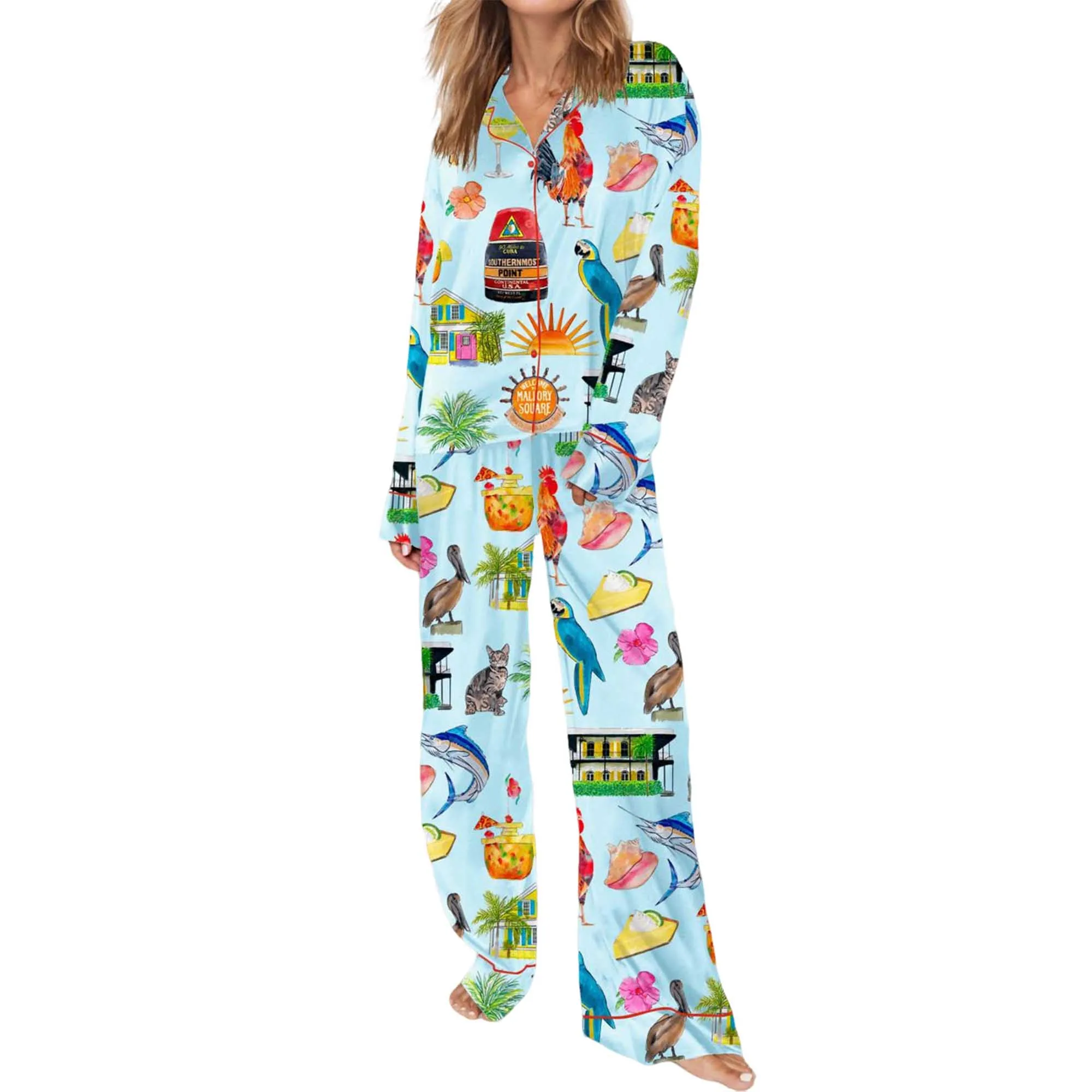 Key West Florida Travel Satin Pajama Set For Women - Image 4