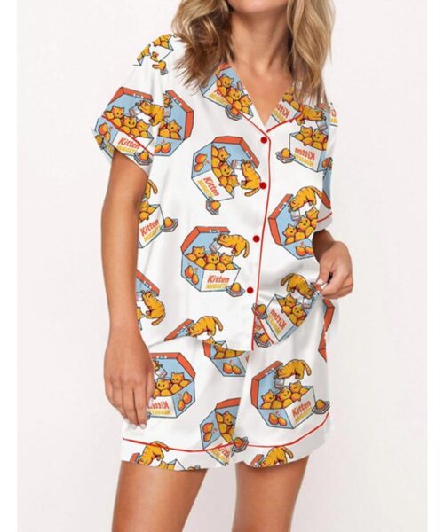 Kitten Nuggets Satin Pajama Set For Women