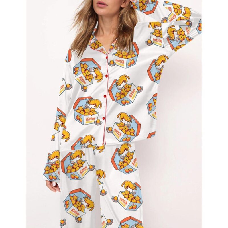 Kitten Nuggets Satin Pajama Set For Women - Image 2