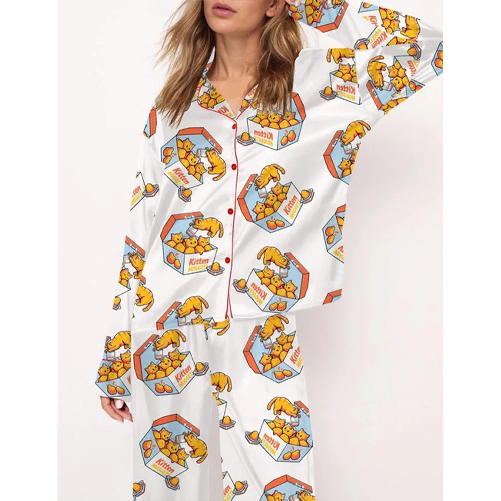 Kitten Nuggets Satin Pajama Set For Women - Image 2