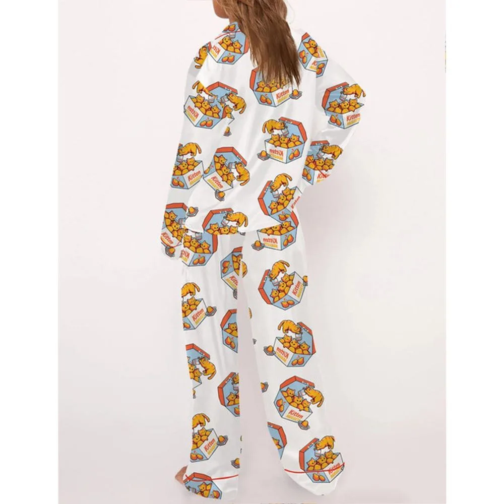 Kitten Nuggets Satin Pajama Set For Women - Image 3