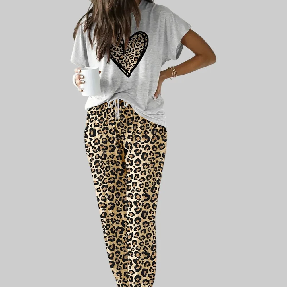 Leopard Heart Casual Pajama Set For Women - Image 2