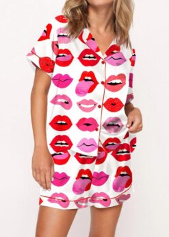 Lips Of Love Satin Pajama Set For Women