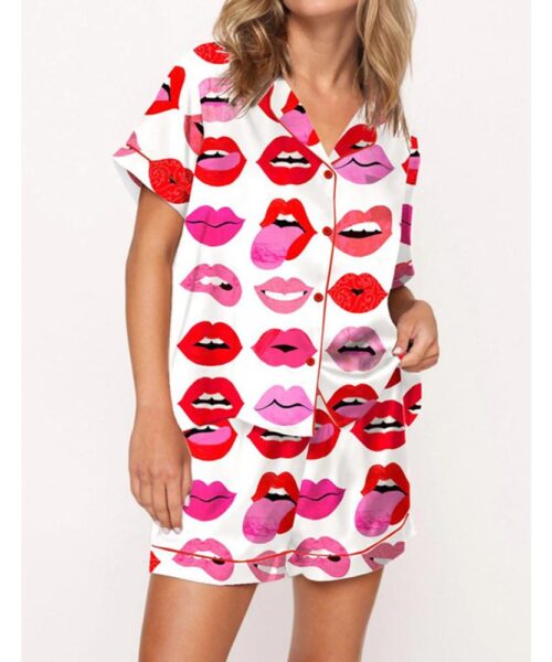 Lips Of Love Satin Pajama Set For Women