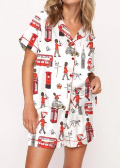 London Print Satin Pajama Set For Women