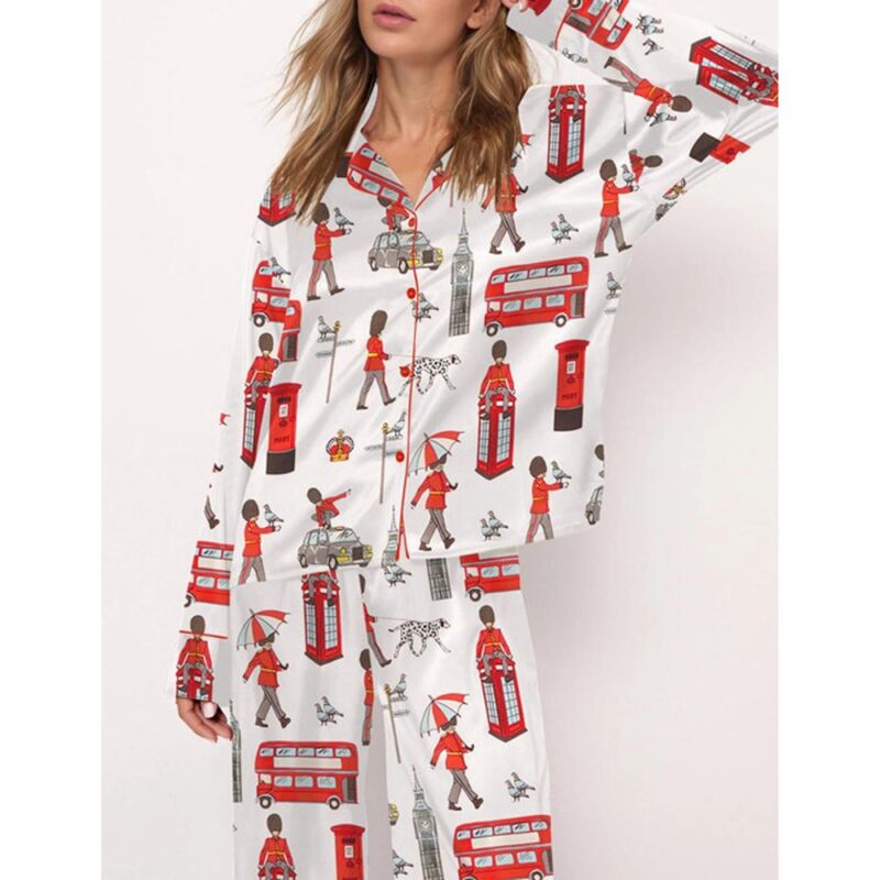 London Print Satin Pajama Set For Women - Image 2