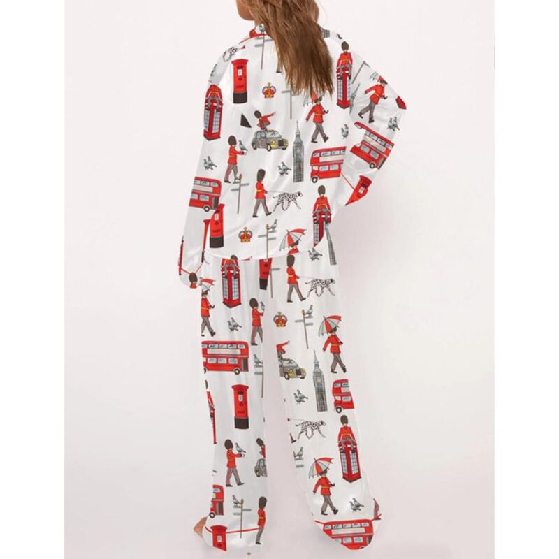 London Print Satin Pajama Set For Women - Image 3