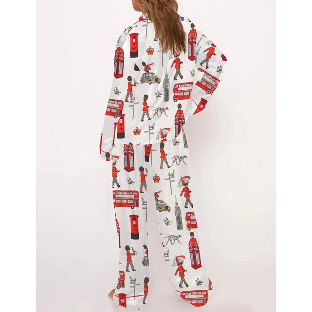 London Print Satin Pajama Set For Women - Image 3