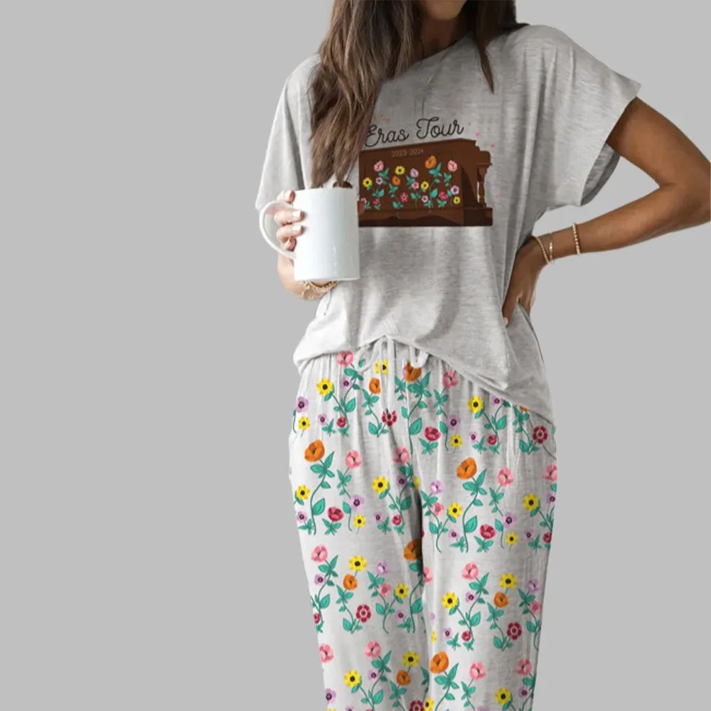 Music Piano Casual Satin Pajama Set For Women