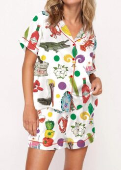 Louisiana Mardi Gras Satin Pajama Set For Women