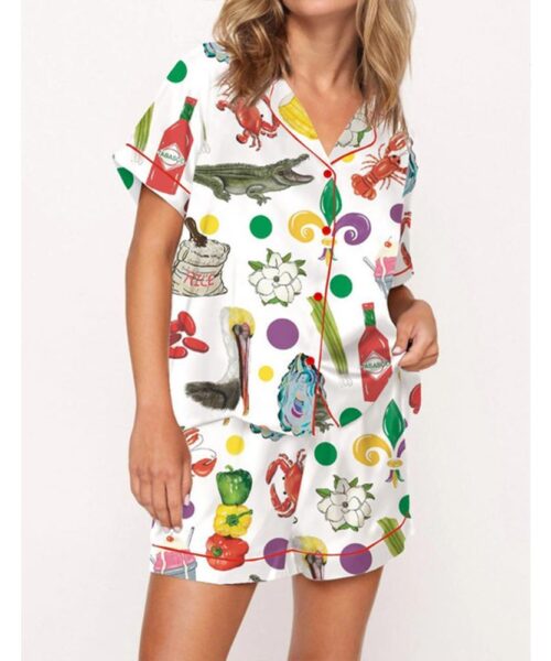 Louisiana Mardi Gras Satin Pajama Set For Women