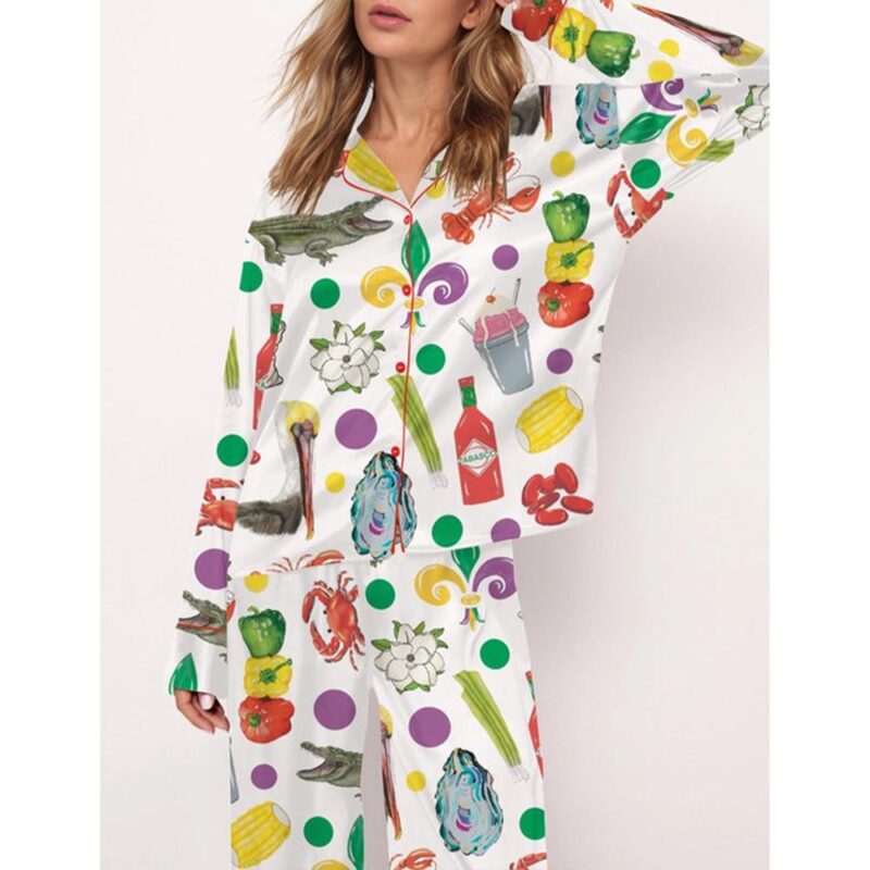 Louisiana Mardi Gras Satin Pajama Set For Women - Image 3