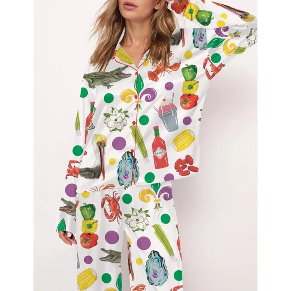Louisiana Mardi Gras Satin Pajama Set For Women - Image 3